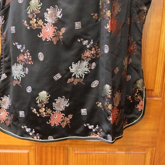 Solz Squirrel Black Oriental Asian Floral Embroidered Geisha Top Vintage 42 - Picture 7 of 16